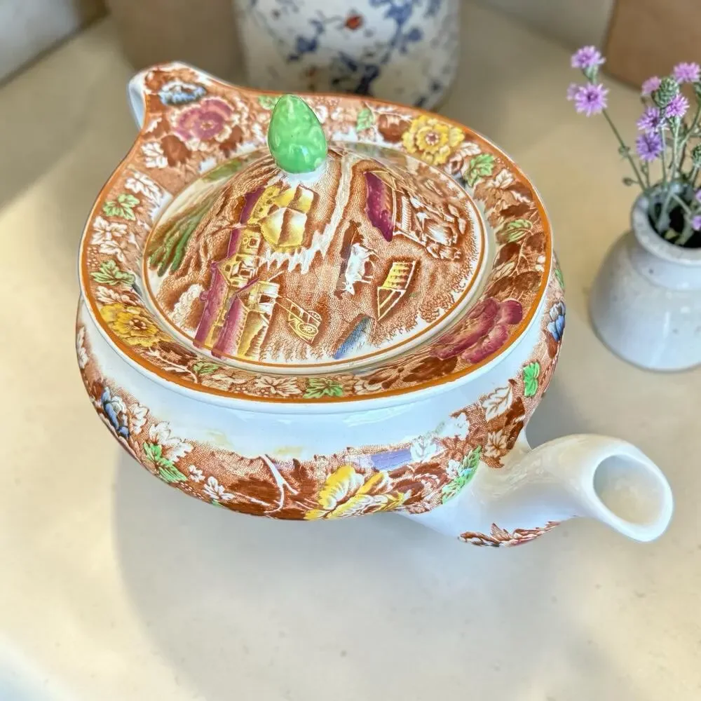 Vintage Woods Ware Enoch Woods English Scenery Teapot Brown Transferware England